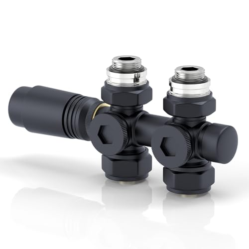 S'AFIELINA Multiblock Set für Heizkörper und Badheizkörper Anschlussarmatur inkl. Thermotstat Hahnblock Ventil Heizungszubehör Eck- und Durchgangsform Anthrazit（φ16* G1/2", 1 Stück） von S'AFIELINA