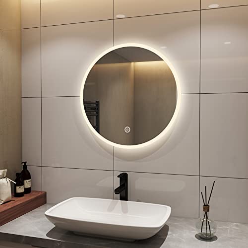 S'AFIELINA Badezimmerspiegel Rund mit Beleuchtung 60cm Durchmesser LED Badspiegel mit Touch-Schalter Neutralweiß Licht (4300K) Runder Badspiegel IP44 Energiesparend von S'AFIELINA