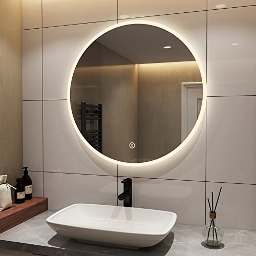 S'AFIELINA Badezimmerspiegel Rund mit Beleuchtung 80cm Durchmesser LED Badspiegel mit Touch-Schalter Neutralweiß Licht (4300K) Badspiegel Rund IP44 Energiesparend von S'AFIELINA