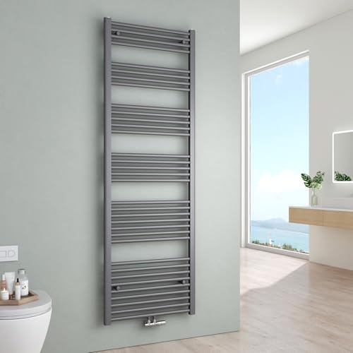 S'AFIELINA Badheizkörper Anthrazit 180x60 cm, Handtuchheizkörper Seitenanschluss & Mittelanschluss Bad Heizkörper Handtuchwärmer zum Heizen und Handtuch trocknen im Badezimmer, 860W von S'AFIELINA