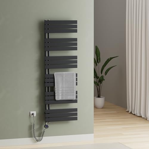 S'AFIELINA Badheizkörper Elektrisch Anthrazit, Handtuchheizkörper mit Thermostat und Timer, Design Handtuchhalter Heizkörper Bad 1000W für ca. 10 m², Heizung Energiesparend, 1599x600mm von S'AFIELINA