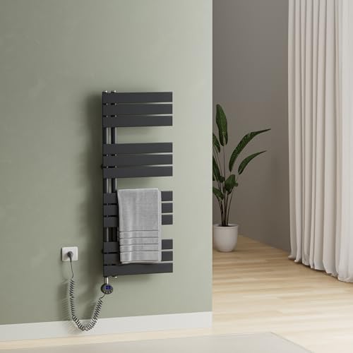 S'AFIELINA Badheizkörper Elektrisch Anthrazit, Handtuchheizkörper mit Thermostat und Timer, Design Handtuchhalter Heizkörper Bad 400W für ca. 4 m², Heizung Energiesparend, 1041x400mm von S'AFIELINA
