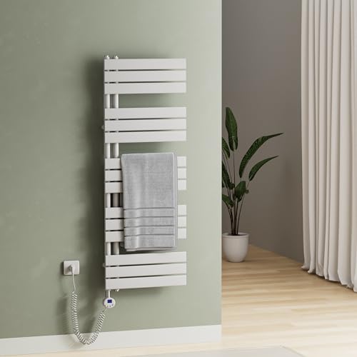 S'AFIELINA Badheizkörper Elektrisch Weiß, Handtuchheizkörper mit Thermostat und Timer, Design Handtuchhalter Heizkörper Bad 600W für ca. 6 m², Heizung Energiesparend, 1320x400mm von S'AFIELINA
