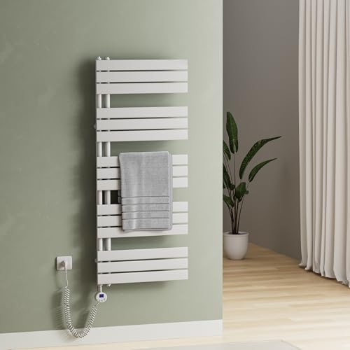 S'AFIELINA Badheizkörper Elektrisch Weiß, Handtuchheizkörper mit Thermostat und Timer, Design Handtuchhalter Heizkörper Bad 800W für ca. 8 m², Heizung Energiesparend, 1320x600mm von S'AFIELINA