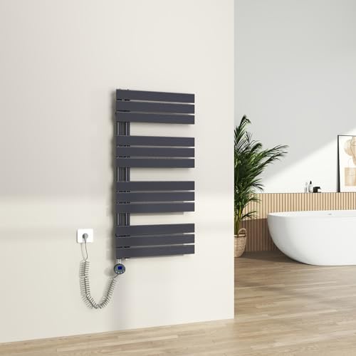 S'AFIELINA Badheizkörper Elektrisch mit Thermostat Anthrazit 1041x500mm 600 Watt Handtuchheizkörper Elektrisch mit Heizstab Timer Heizkörper für Bad Paneel Handtuchtrokner Seitenanschluss von S'AFIELINA