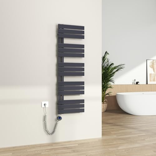 S'AFIELINA Badheizkörper Elektrisch mit Thermostat Anthrazit 1320x400mm 600 Watt Handtuchheizkörper Elektrisch mit Heizstab Timer Heizkörper für Bad Paneel Handtuchtrokner Seitenanschluss von S'AFIELINA
