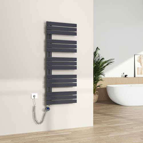 S'AFIELINA Badheizkörper Elektrisch mit Thermostat Anthrazit 1320x500mm 800 Watt Handtuchheizkörper Elektrisch mit Heizstab Timer Heizkörper für Bad Paneel Handtuchtrokner Seitenanschluss von S'AFIELINA