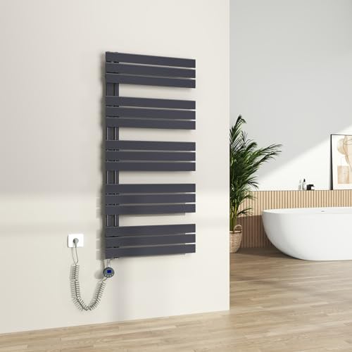 S'AFIELINA Badheizkörper Elektrisch mit Thermostat Anthrazit 1320x600mm 800 Watt Handtuchheizkörper Elektrisch mit Heizstab Timer Heizkörper für Bad Paneel Handtuchtrokner Seitenanschluss von S'AFIELINA