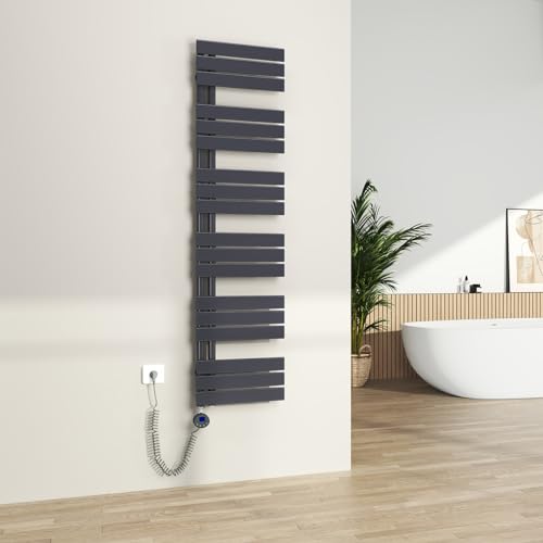 S'AFIELINA Badheizkörper Elektrisch mit Thermostat Anthrazit 1599x400mm 800 Watt Handtuchheizkörper Elektrisch mit Heizstab Timer Heizkörper für Bad Paneel Handtuchtrokner Seitenanschluss von S'AFIELINA