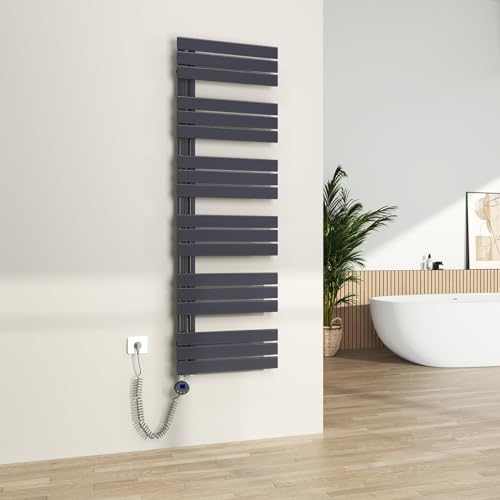 S'AFIELINA Badheizkörper Elektrisch mit Thermostat Anthrazit 1599x500mm 1000 Watt Handtuchheizkörper Elektrisch mit Heizstab Timer Heizkörper für Bad Paneel Handtuchtrokner Seitenanschluss von S'AFIELINA