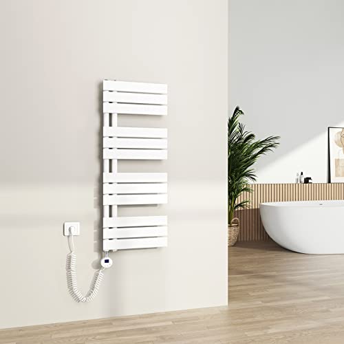 S'AFIELINA Badheizkörper Elektrisch mit Thermostat Weiß 1041x400mm 400 Watt Handtuchheizkörper Elektrisch mit Heizstab Timer Heizkörper für Bad Paneel Handtuchtrokner Seitenanschluss von S'AFIELINA