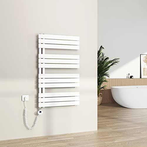 S'AFIELINA Badheizkörper Elektrisch mit Thermostat Weiß 1041x600mm 600 Watt Handtuchheizkörper Elektrisch mit Heizstab Timer Heizkörper für Bad Paneel Handtuchtrokner Seitenanschluss von S'AFIELINA