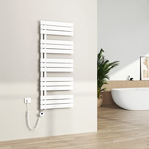 S'AFIELINA Badheizkörper Elektrisch mit Thermostat Weiß 1320x500mm 800 Watt Handtuchheizkörper Elektrisch mit Heizstab Timer Heizkörper für Bad Paneel Handtuchtrokner Seitenanschluss von S'AFIELINA