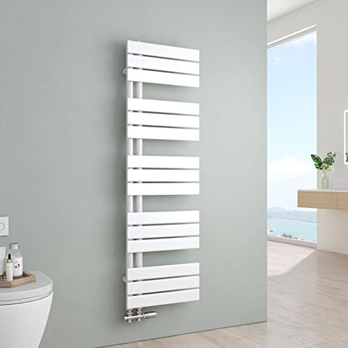 S'AFIELINA Badheizkörper Paneel Heizkörper Bad 1320x400mm Handtuchheizkörper Seitenanschlusss 570 Watt Handtuchtrockner mit Anschluss Links oder Rechts (Weiß) von S'AFIELINA