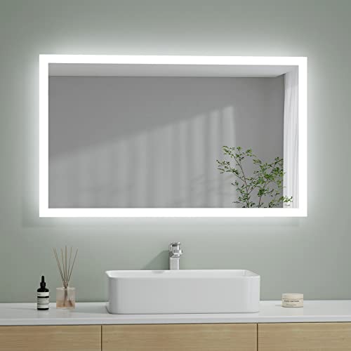 S'AFIELINA Badspiegel 100×60 cm mit LED-Beleuchtung Wandspiegel mit Druckknopfschalter + Beschlagfrei 3000/6500K Warmweiß und Kaltesweiß Licht Badezimmerspiegel IP44 Energiesparend von S'AFIELINA