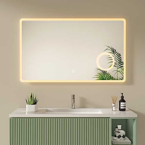 S'AFIELINA Badspiegel LED 100x60cm Badezimmerspiegel mit Beleuchtung Badspiegel mit Touch Schalter, 3 Lichtfarbe Dimmbar, 3X Vergrößerung Lupe, IP44 Wasserdicht Energiesparend von S'AFIELINA