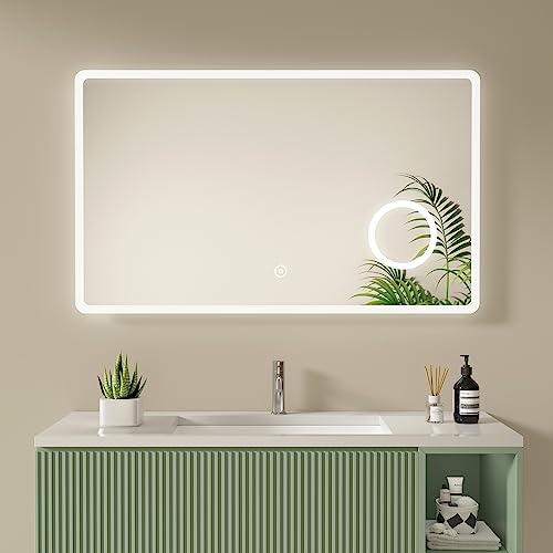 S'AFIELINA Badspiegel LED 100x60cm Badezimmerspiegel mit Beleuchtung Badspiegel mit Touch Schalter 3X Vergrößerung Lupe Kaltweiß 6500K IP44 Wasserdicht Energiesparend von S'AFIELINA