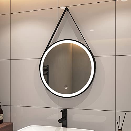 S'AFIELINA Badspiegel Rund mit Beleuchtung 50cm Durchmesser LED Badspiegel mit Touchschalter Dimmbar Badezimmerspiegel Rund Kaltweiß 6500K IP44 Energiesparend (Schwarz) von S'AFIELINA