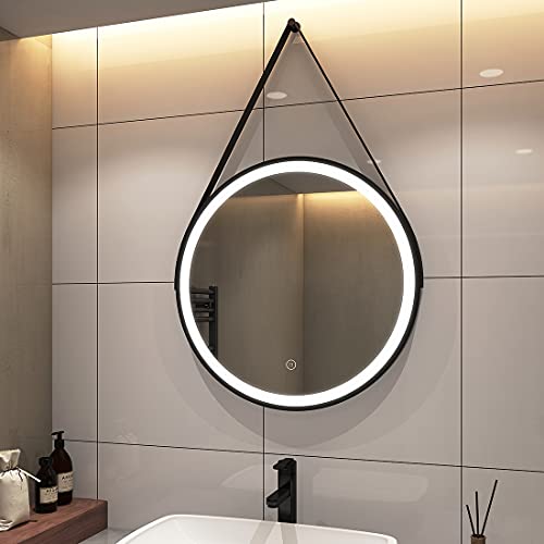 S'AFIELINA Badspiegel Rund mit Beleuchtung 60cm Durchmesser LED Badspiegel mit Touchschalter Dimmbar Badezimmerspiegel Rund Kaltweiß 6500K IP44 Energiesparend (Schwarz) von S'AFIELINA