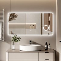 S'AFIELINA Badspiegel mit Beleuchtung 3-fach Vergrößerung Rechteckig Badezimmerspiegel Kaltweiß Beleuchtung+Touchschalter 1200×600mm von S'AFIELINA