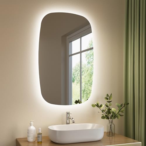 S'AFIELINA Badspiegel mit Beleuchtung Oval LED Badspiegel 95 × 60 × 2,5 cm (H × B × T) mit Touch-Schalter, Dimmbar 3 Lichtfarbe Einstellbare, Beschlagfrei, Memory-Funktion, Spiegel mit Beleuchtung von S'AFIELINA