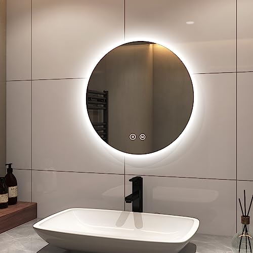 S'AFIELINA Badspiegel mit Beleuchtung Rund 50cm LED Badspiegel mit Touchschalter Badezimmerspiegel Rund 3 Lichtfarbe Warmweiß Neutral Kaltweiß Lichtspiegel, Dimmbar von S'AFIELINA