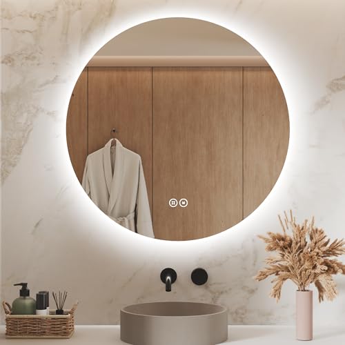 S'AFIELINA Badspiegel mit Beleuchtung Rund 80cm LED Badspiegel mit Touchschalter Badezimmerspiegel Rund 3 Lichtfarbe Warmweiß Neutral Kaltweiß Lichtspiegel, Dimmbar von S'AFIELINA
