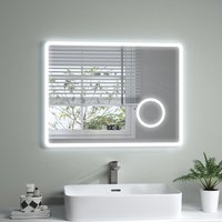 S'afielina - Badspiegel mit Beleuchtung Wandspiegel Rasierspiegel Energiesparend Touchschalter,Uhr,Beschlagfrei,3-fach Vergrößerung,IP 54, 60x80 cm von S'AFIELINA