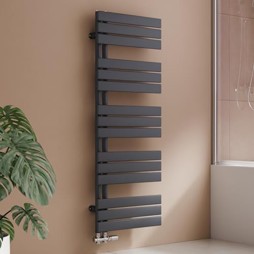 S'AFIELINA Design Badheizkörper Handtuchheizkörper Anthrazit Flach Paneel Seitenanschlusss 1320x500mm Heizkörper für Bad Handtuchtrockner 695 Watt von S'AFIELINA