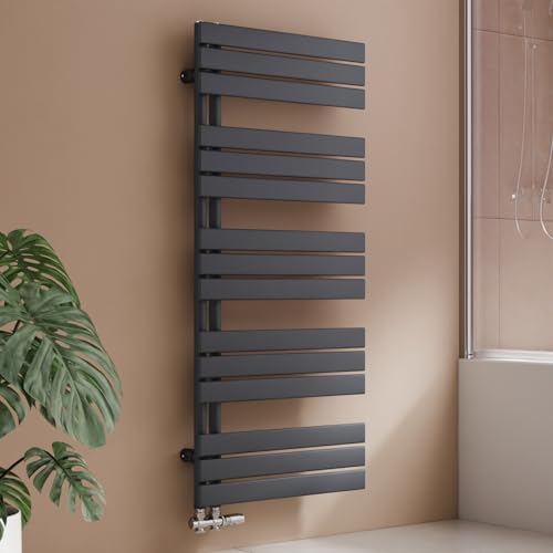 S'AFIELINA Design Badheizkörper Handtuchheizkörper Anthrazit Flach Paneel Seitenanschlusss 1320x600mm Heizkörper für Bad Handtuchtrockner 838 Watt von S'AFIELINA