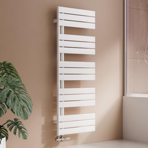 S'AFIELINA Design Badheizkörper Handtuchheizkörper Weiß Flach Paneel Seitenanschlusss 1320x500mm Heizkörper für Bad Handtuchtrockner 661 Watt von S'AFIELINA
