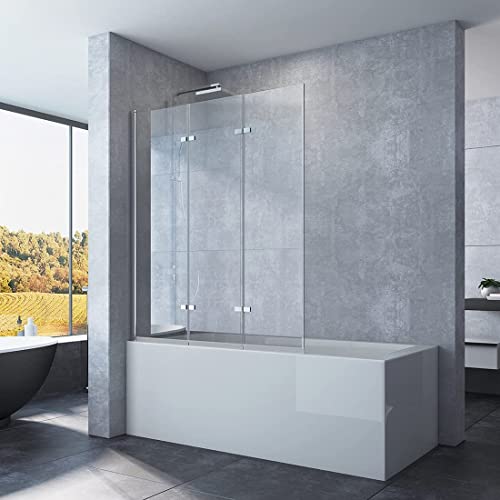 S'AFIELINA Duschtrennwand für Badewanne 3-teilig Faltbar Nano Duschabtrennung Badewanne 130x140 cm Duschwand mit 6mm ESG-Klares Sicherheitsglas von S'AFIELINA