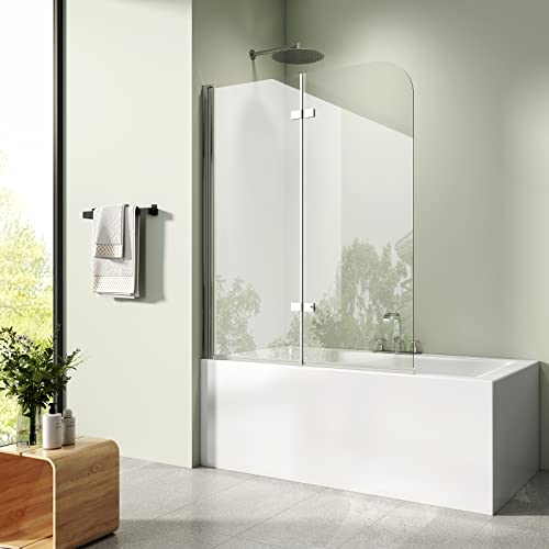 S'AFIELINA Duschwand 100x140 cm (BxH) Duschabtrennung für Badewanne 2-teilig Faltbar Badewannenaufsatz mit Nano-Easy-Clean-Glas von S'AFIELINA