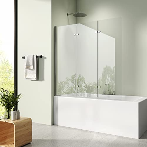 S'AFIELINA Duschwand 120x140 cm (BxH) Duschabtrennung für Badewanne 3-teilig Faltbar Badewannenaufsatz mit Nano-Easy-Clean-Glas von S'AFIELINA