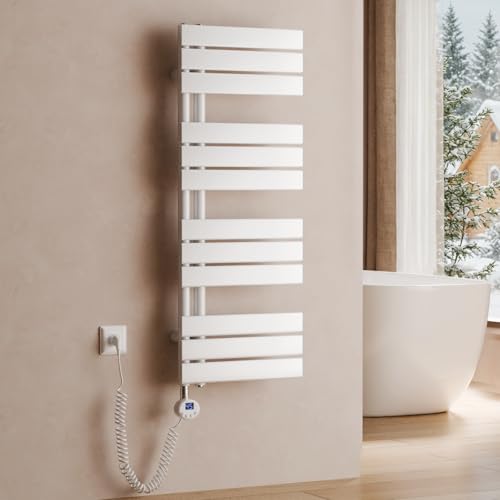 S'AFIELINA Elektrischer Badheizkörper mit Thermostat 1041x400mm Handtuchheizkörper Elektrisch Handtuchwärmer Badheizkörper Paneel Seitenanschluss 400 Watt ((Weiß) von S'AFIELINA