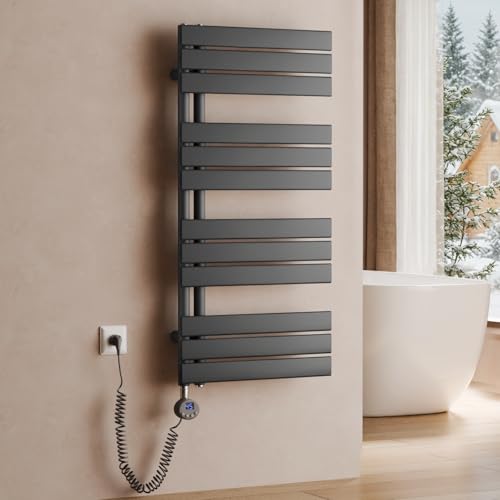 S'AFIELINA Elektrischer Badheizkörper mit Thermostat 1041x500mm Handtuchheizkörper Elektrisch Handtuchwärmer Badheizkörper Paneel Seitenanschluss 600 Watt (Anthrazit) von S'AFIELINA