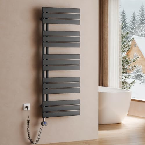 S'AFIELINA Elektrischer Badheizkörper mit Thermostat 1320x500mm Handtuchheizkörper Elektrisch Handtuchwärmer Badheizkörper Paneel Seitenanschluss 800 Watt (Anthrazit) von S'AFIELINA