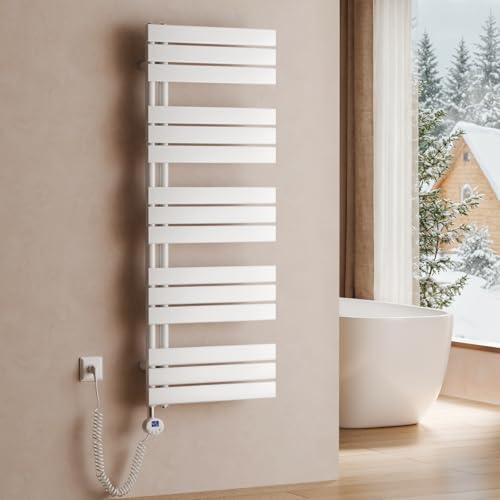 S'AFIELINA Elektrischer Badheizkörper mit Thermostat 1320x500mm Handtuchheizkörper Elektrisch Handtuchwärmer Badheizkörper Paneel Seitenanschluss 800 Watt (Weiß) von S'AFIELINA