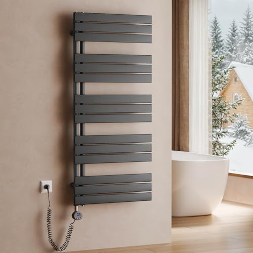 S'AFIELINA Elektrischer Badheizkörper mit Thermostat 1320x600mm Handtuchheizkörper Elektrisch Handtuchwärmer Badheizkörper Paneel Seitenanschluss 800 Watt (Anthrazit) von S'AFIELINA
