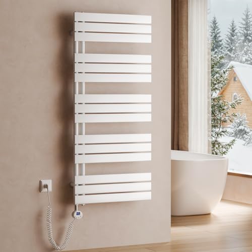 S'AFIELINA Elektrischer Badheizkörper mit Thermostat 1320x600mm Handtuchheizkörper Elektrisch Handtuchwärmer Badheizkörper Paneel Seitenanschluss 800 Watt (Weiß) von S'AFIELINA