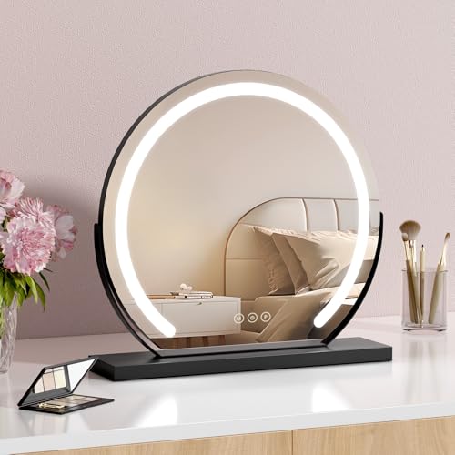 S'AFIELINA Hollywood Spiegel mit Beleuchtung 48,5 × 50 × 12 cm (H × B × T) Touch-Steuerung Schminkspiegel mit Beleuchtung Dimmbar 3 Farbtemperatur LED Kosmetikspiegel Halbkreis 360° Drehbar, Schwarz von S'AFIELINA