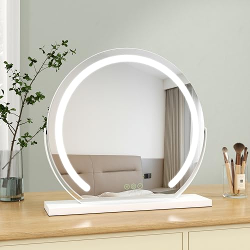 S'AFIELINA Hollywood Spiegel mit Beleuchtung 48,5 × 50 × 12 cm (H × B × T) Touch-Steuerung Schminkspiegel mit Beleuchtung Dimmbar 3 Farbtemperatur LED Kosmetikspiegel Halbkreis 360° Drehbar, Weiß von S'AFIELINA