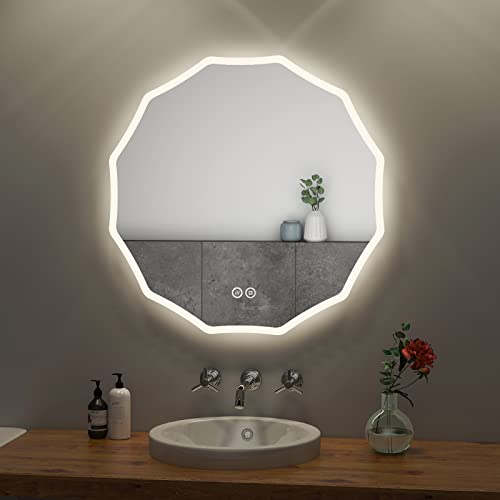 S'AFIELINA Badspiegel Rund mit Beleuchtung 70cm Durchmesser LED Badspiegel mit TouchSchalter und Beschlagfrei Taste Neutralweißes Licht, Badezimmerspiegel Rund Dimmbar von S'AFIELINA