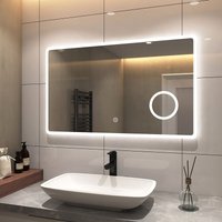 Led Badspiegel 100 x 60 cm Badezimmerspiegel mit Beleuchtung Wandspiegel mit Touch-Schalter+3 Lichtfarbe 3000K/4000K/6500K Lichtspiegel mit 3-Fach von S'AFIELINA