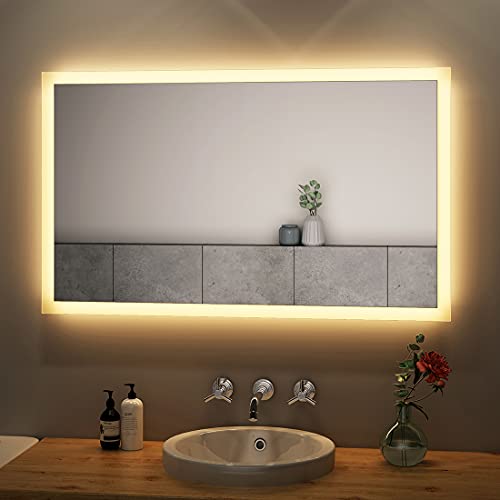 S'AFIELINA LED Badspiegel 100x60cm Badezimmerspiegel mit Beleuchtung Wandspiegel mit Druckknopfschalter + Beschlagfrei 3000K/6500K Warmweiß und Kaltesweiß Licht IP44 Energiesparend von S'AFIELINA