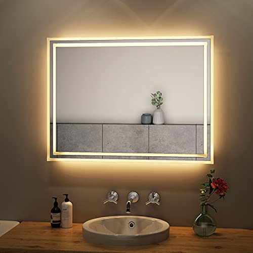 S'AFIELINA LED Badspiegel 80x60cm Badezimmerspiegel mit Beleuchtung Wandspiegel 3000K Warmweiß IP44 Energiesparend von S'AFIELINA