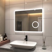 Led Badspiegel Rechteckig mit dreifacher Vergrößerung Badezimmerspiegel mit Kaltweißes und warmes Beleuchtung Anti-Beschlag 800×600mm - S'afielina von S'AFIELINA