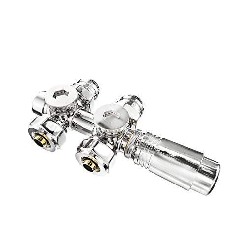 S'AFIELINA Multiblock Set für Heizkörper und Badheizkörper Anschlussarmatur inkl. Thermotstat Hahnblock Ventil Heizungszubehör Eck- und Durchgangsform Chrom（φ16* G1/2", 1 Stück） von S'AFIELINA