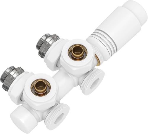 S'AFIELINA Ventil-Armaturen Set Multiblock Ventilhahnblock mit Thermostat für Heizkörper Handtuchheizkörper Anschlussarmatur Universal 50mm für Eck- und Durchgangsform, Weiß (15mm+16mm, 1Stück) von S'AFIELINA