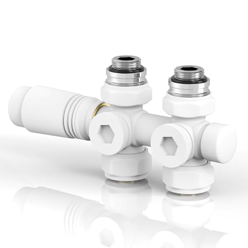 S'AFIELINA Multiblock Set für Heizkörper und Badheizkörper Anschlussarmatur inkl. Thermotstat Hahnblock Ventil Heizungszubehör Eck- und Durchgangsform Weiß（φ16*G1/2", 1 Stück） von S'AFIELINA